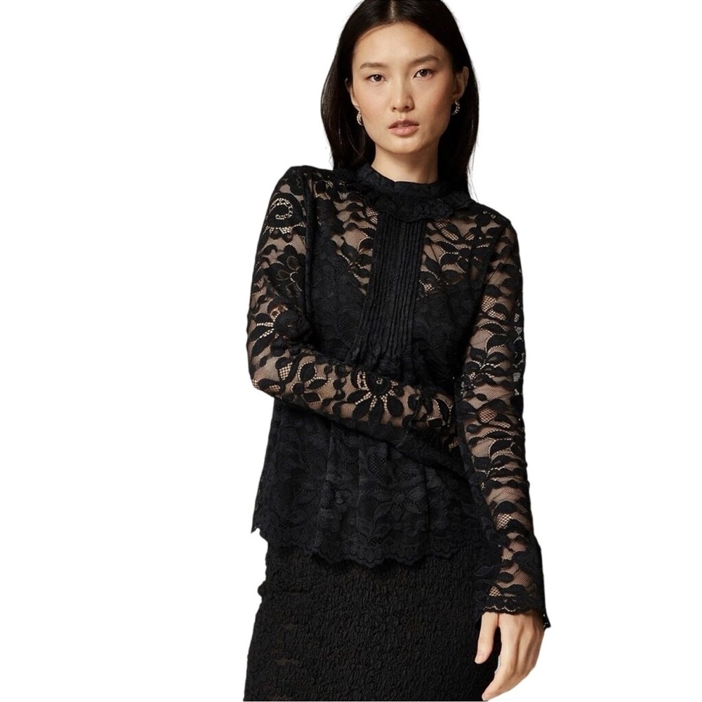 J Crew Black Lace L/S Blouse Cami 2p Set Size 10 $128 EUC Worn 1x KL
